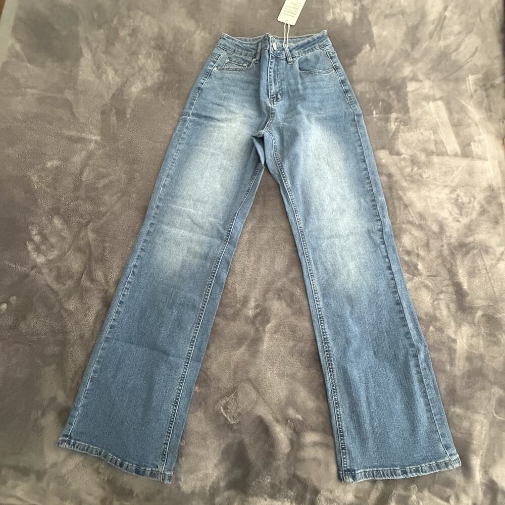 FUNUCA Women’s High Waisted Wide Leg Jeans Light Wash Denim Size 2 NWT